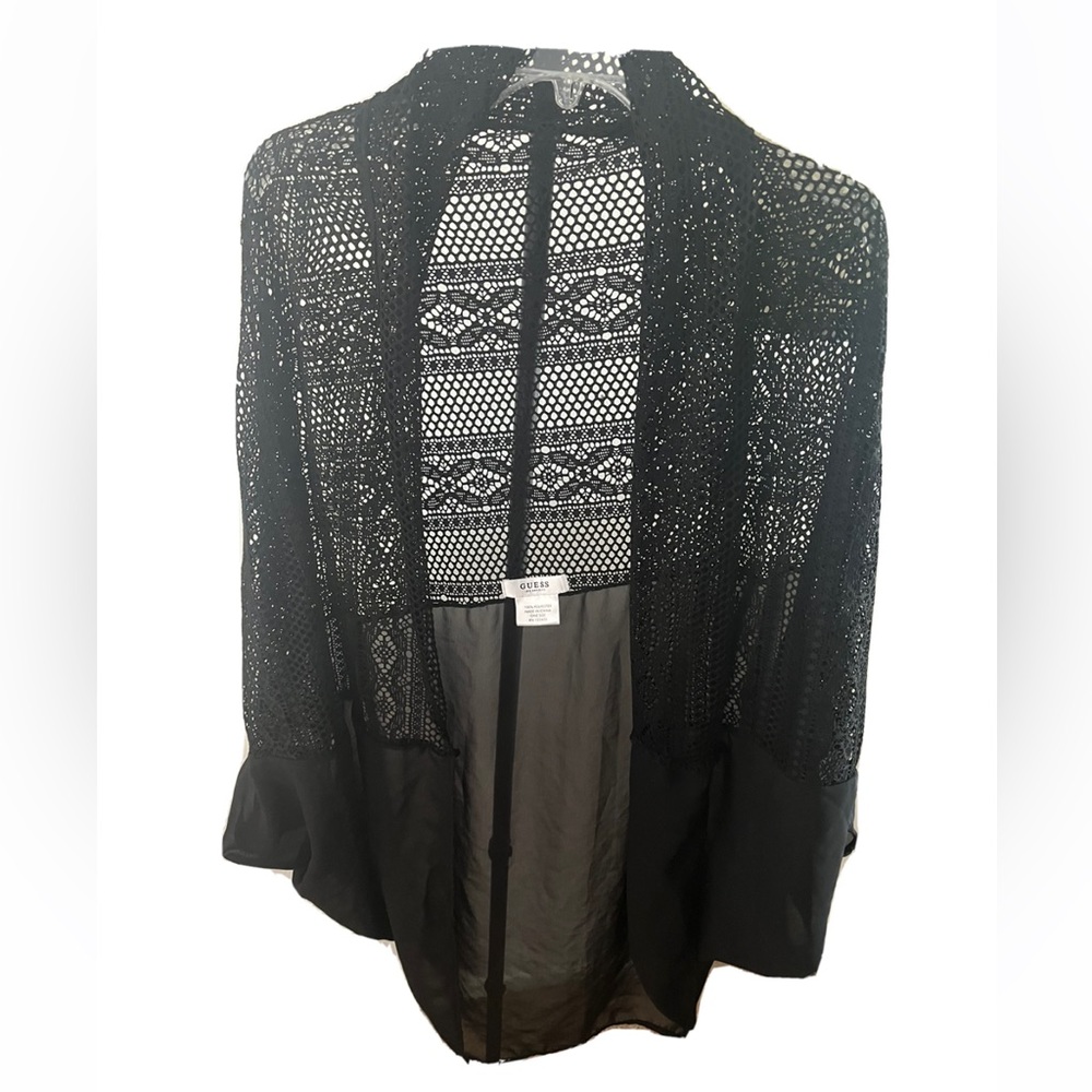 Guess. Black mesh swim coverup. Shrug. Used. Crochet. - Picture 4 of 8